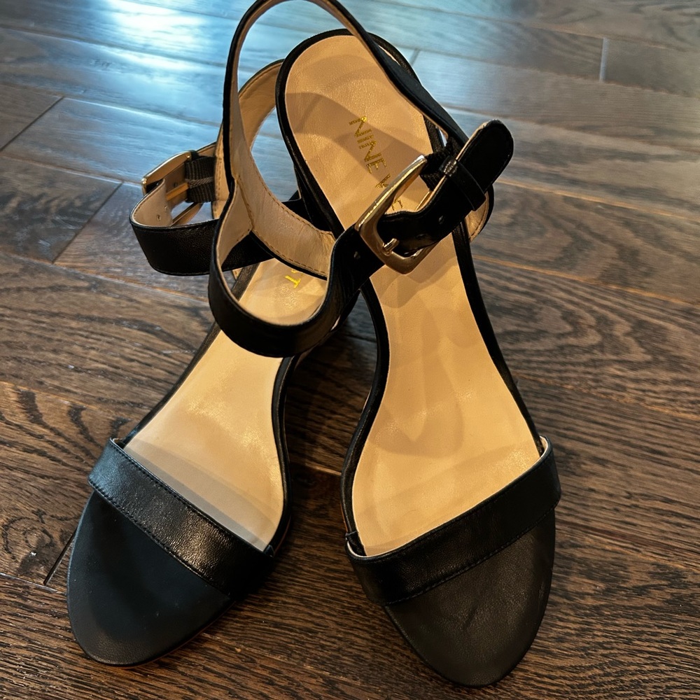 Nine West Black Cork Wedge Sandals with Ankle Strap Size 7